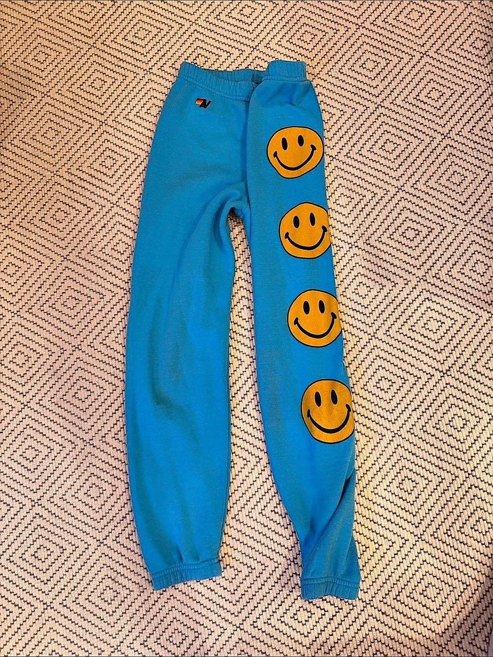 Aviator Nation Kid's Smiley 2 Sweatpants Size 12 Blue & Yellow